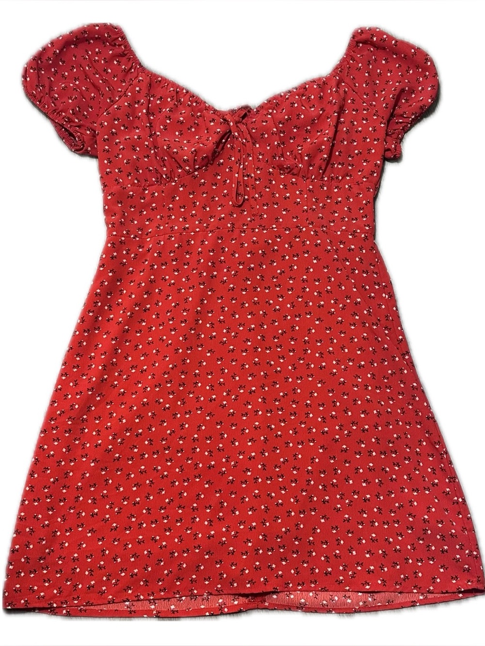 Revamped Red Ditsy Floral Puff Sleeve Mini Dress - Medium